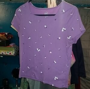 Wonder Nation Purple and White Blouse with Geometric Pattern